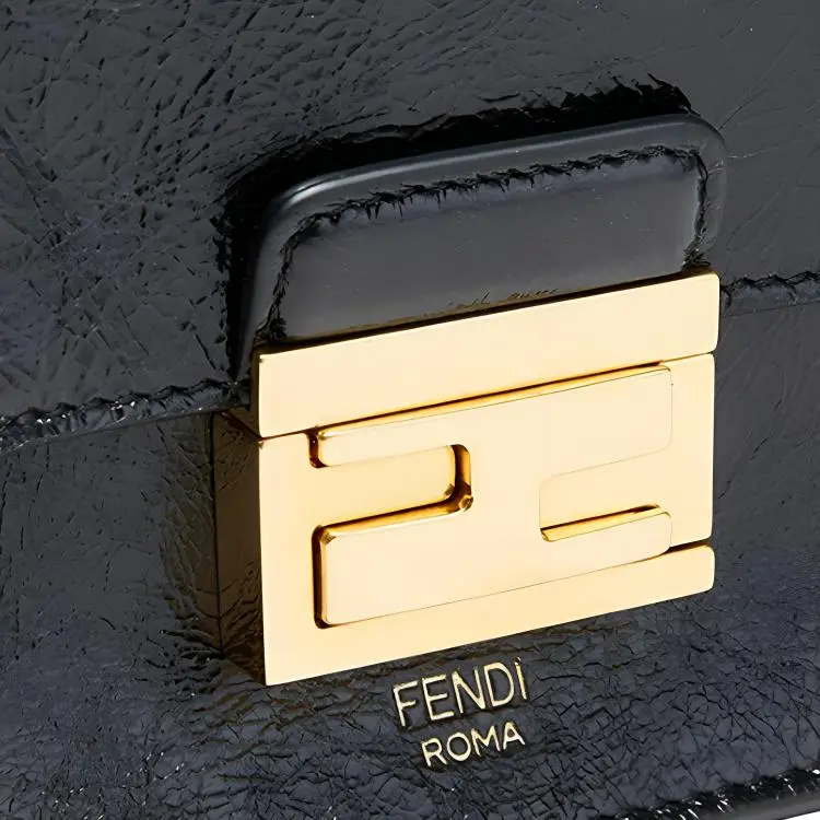 FENDI Kan U Sheepskin Small Square Bag Shoulder Bag Crossbody Bag Small Size Women's Black-4