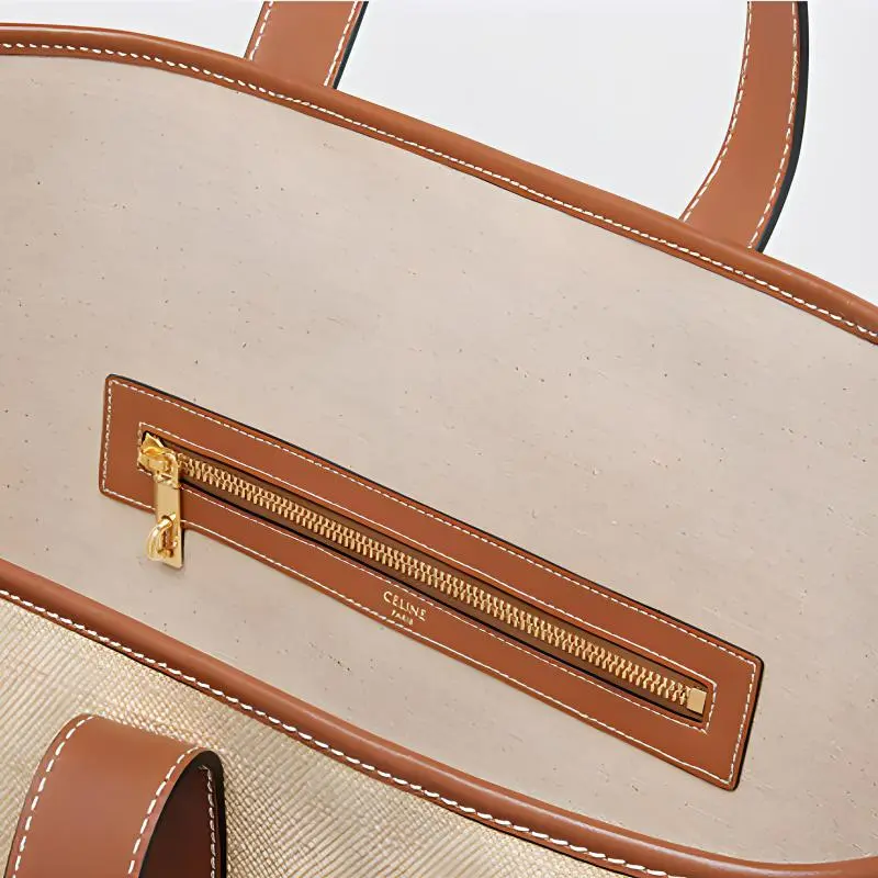 CELINE Cabas Fabric With Leather Tote Bag Shopping Bag Handbag Shoulder Bags Women's Natural Color/Tan-4