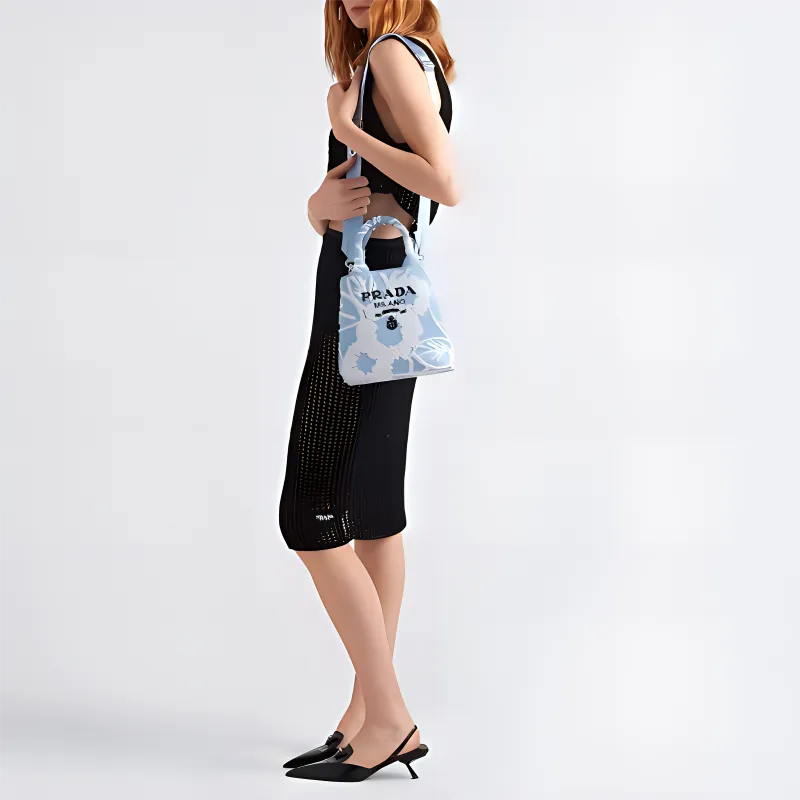 PRADA Fabric Shoulder Bag Crossbody Bag Handbag Women's Sky Blue/White-4