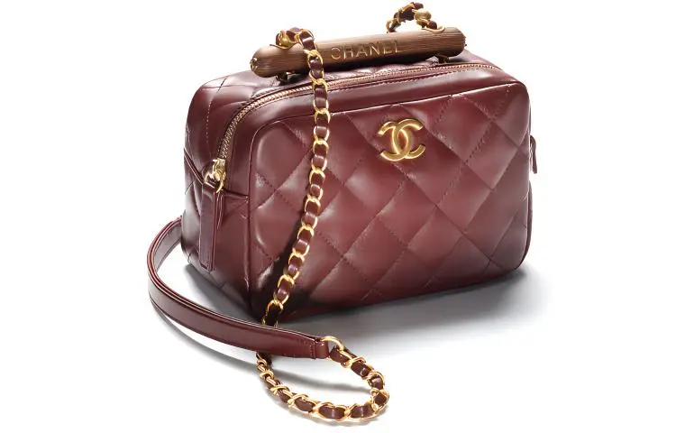 CHANEL Lambskin Acacia Wood Bowling Bag Shoulder Bag Mini Women's Burgundy-1