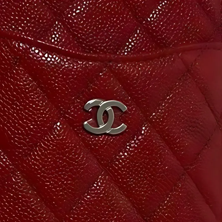 CHANEL Litchi Shinny Leather Calfskin Long Wallet Coin Purse Women's Red-2