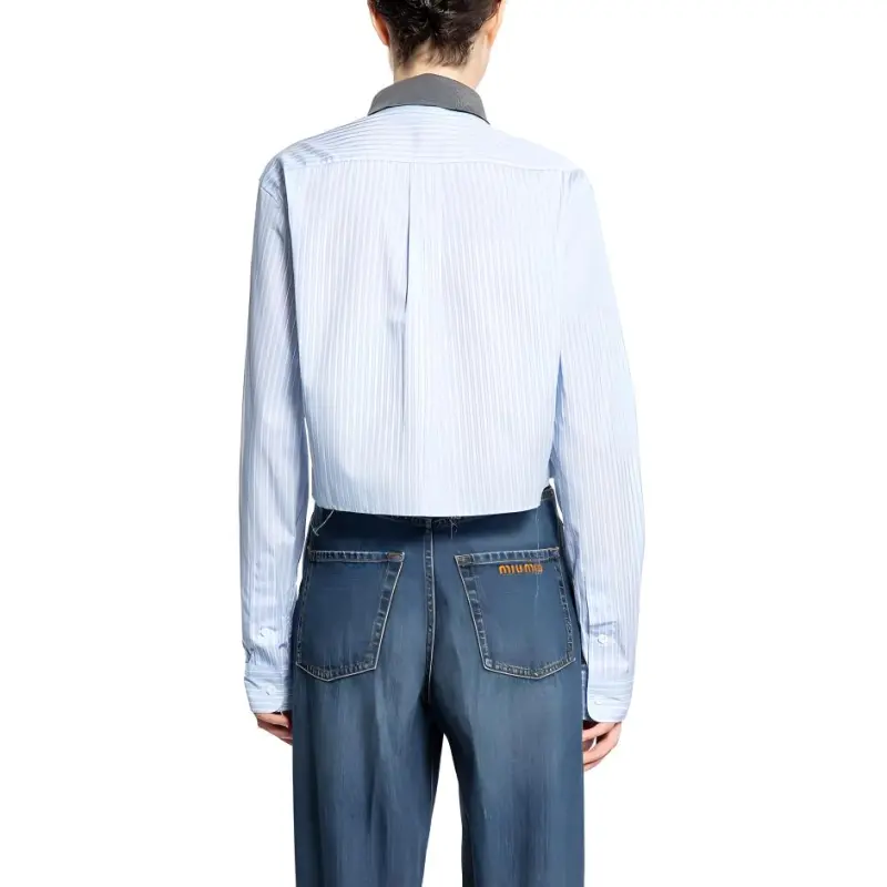 MIU MIU Logo Embroidered Striped Shirt-2