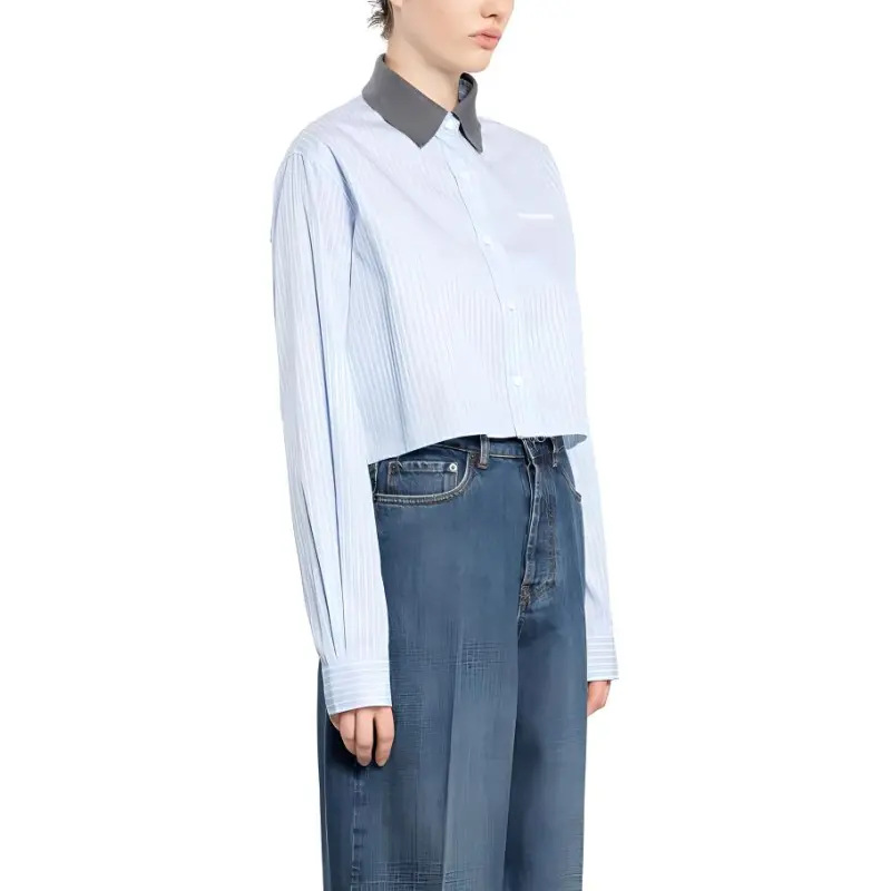 MIU MIU Logo Embroidered Striped Shirt-3