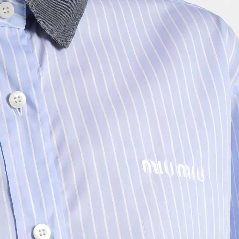 MIU MIU Logo Embroidered Striped Shirt-4