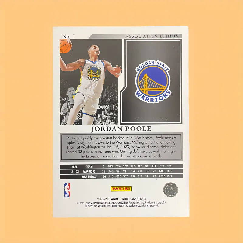 PANINI 2022 23 Noir Warriors Jordan Poole Limited Edition 89/99 Team Logo Special Card Product Access Sports Cards 1 Pc-2