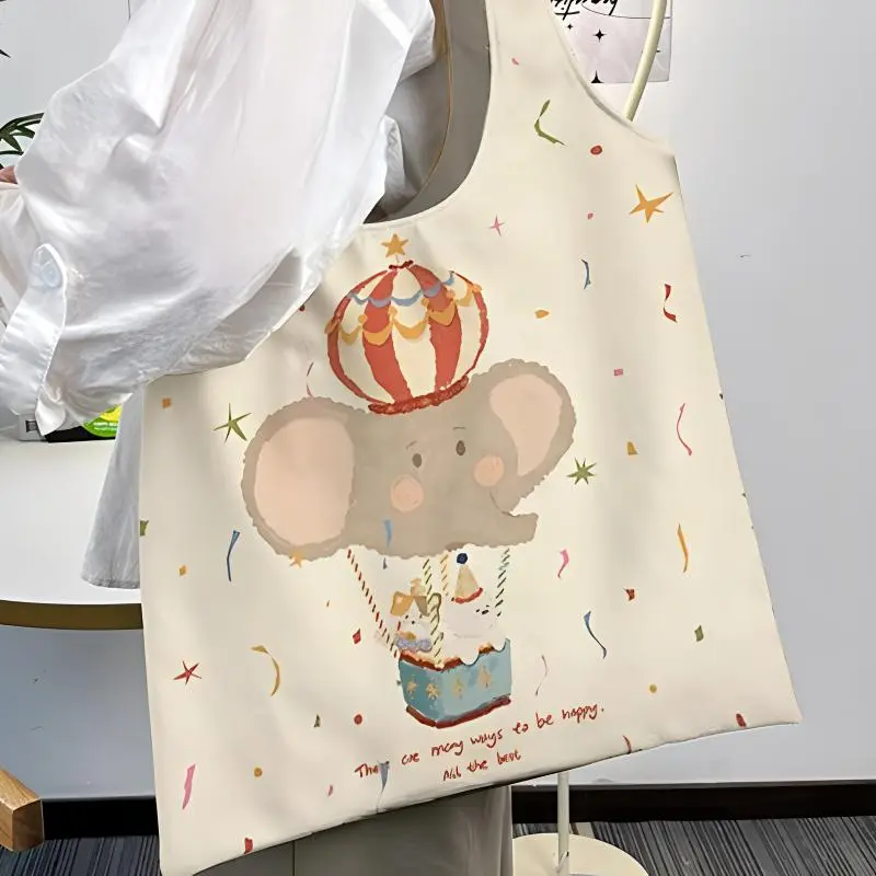 AOSONG Suede Tech Fabric Tote Bag Shopping Bag Crossbody Bag Shoulder Bag Unisex Elephant Hot Air Balloon-1