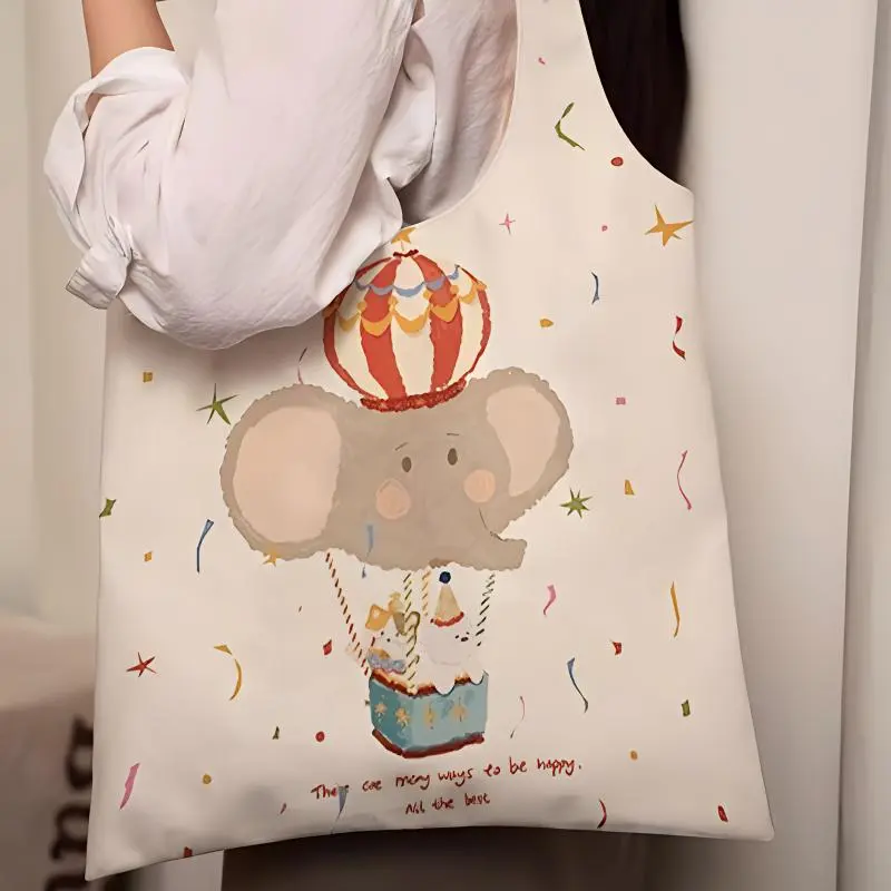 AOSONG Suede Tech Fabric Tote Bag Shopping Bag Crossbody Bag Shoulder Bag Unisex Elephant Hot Air Balloon-2