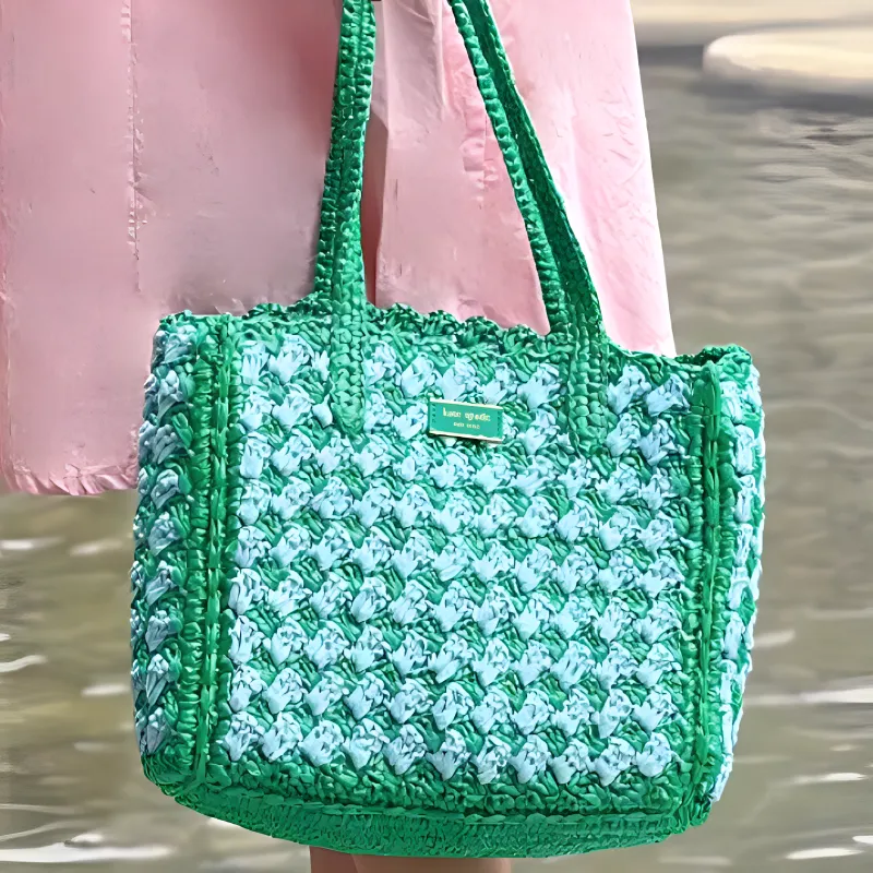 Kate Spade Manhattan Fabric Tote Bag Shopping Bag Handbag Shoulder Bag Medium Size Women's Grass Green-3