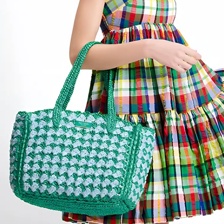 Kate Spade Manhattan Fabric Tote Bag Shopping Bag Handbag Shoulder Bag Medium Size Women's Grass Green-4