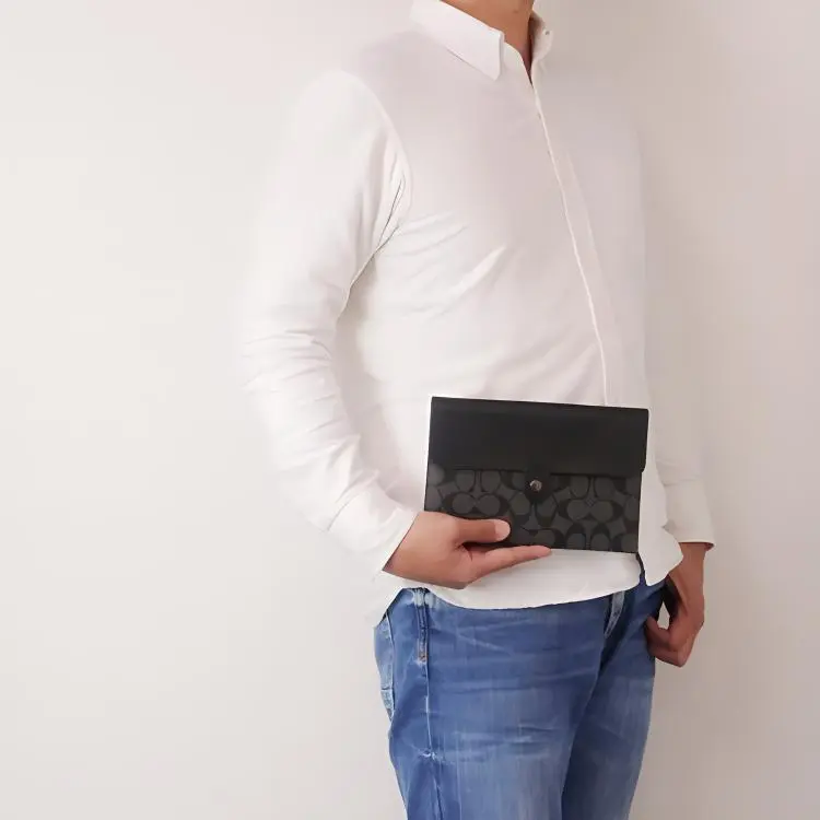 COACH Tablet Canvas With Leather Card Holder, Wallet Medium Size Men's Black-5
