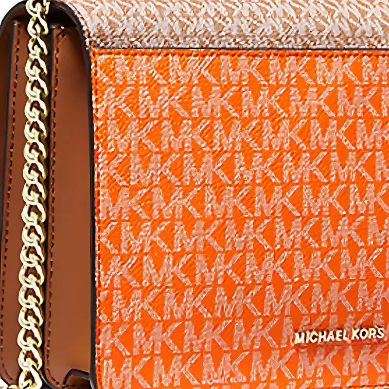 MICHAEL KORS Jade Leather Shoulder Bag, Crossbody Bag Women's Pink/Ecru/Orange Red-3