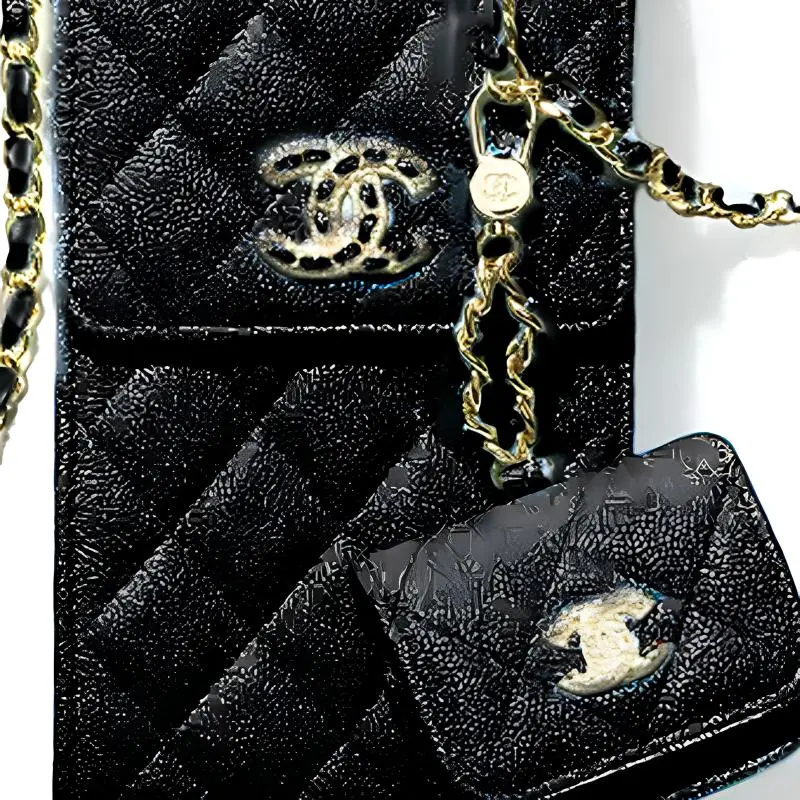 CHANEL Cow Leather Combo Bag, Chain Bag, Crossbody Bag, Cell Phone Pouch Women's Black-1