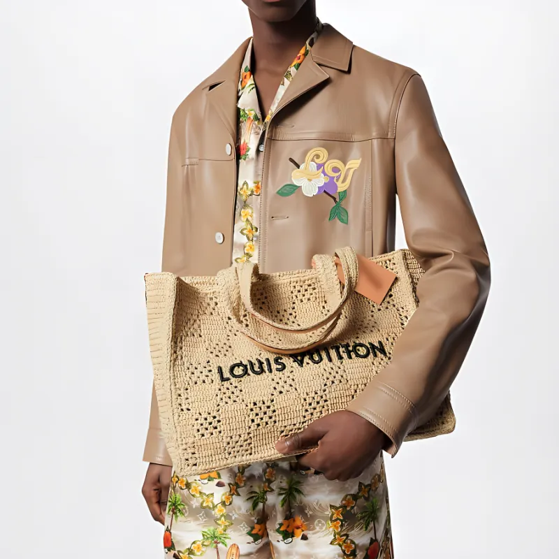 LOUIS VUITTON Shopper Bag Mm Damier Raffia Natural Beige-4