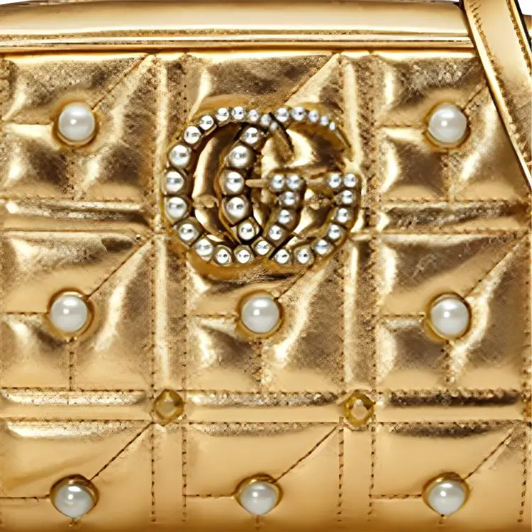 GUCCI GG Marmont Quilting Leather Camera Bag Shoulder Bag Crossbody Bag Small Size Women's Gold-6