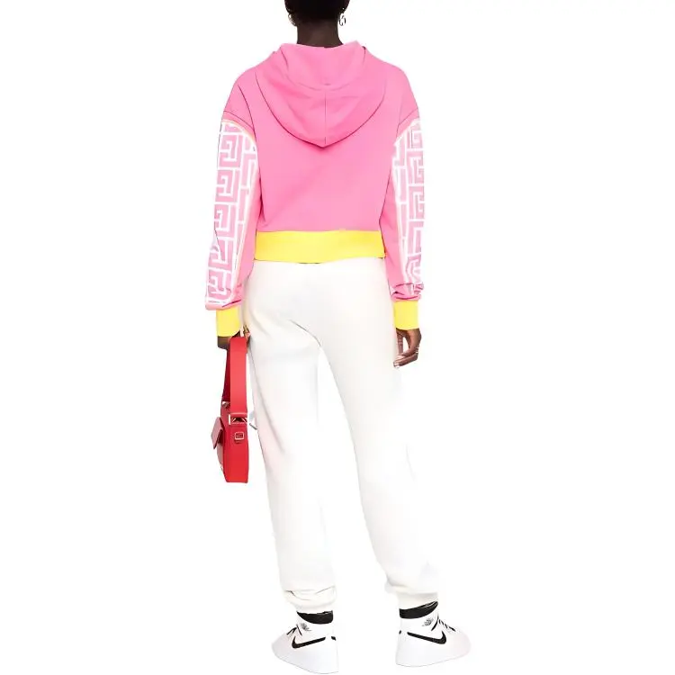 BALMAIN X Barbie Cotton Cropped Sweatshirt Pink BALMAIN Logo Print-1