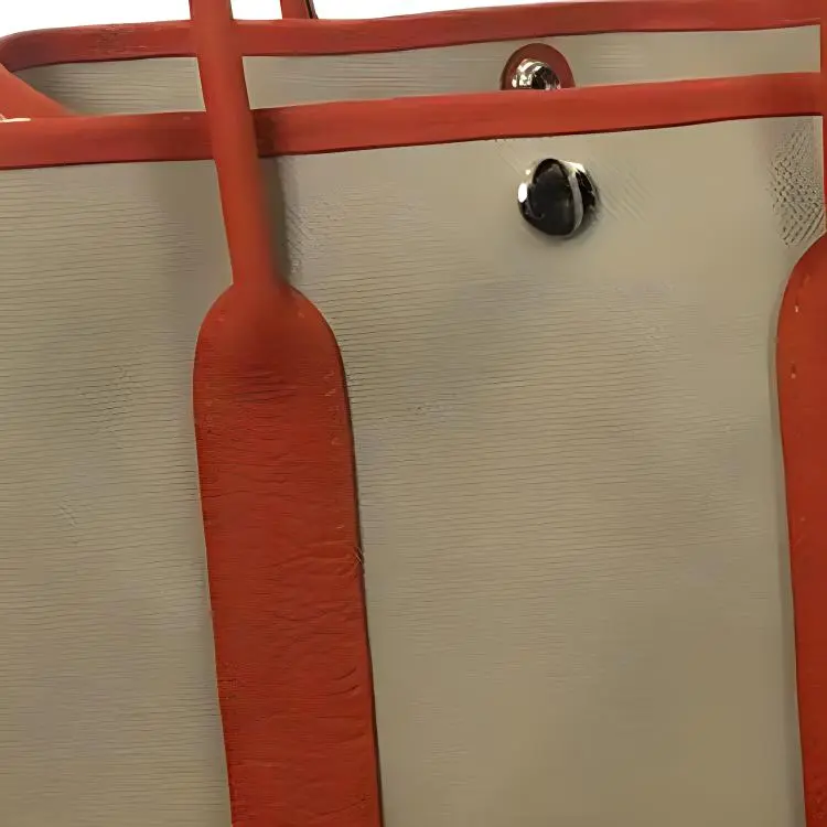 HERMES Garden Party Canvas With Negonda Calfskin Garden Bag Handbag Unisex Glacier White & Orange Red-1