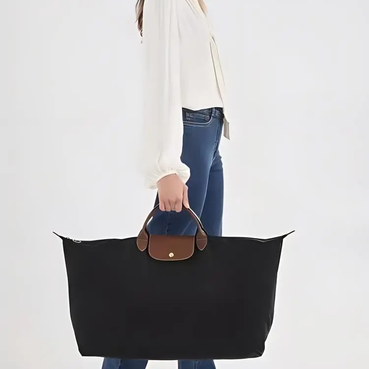 LONGCHAMP Le Pliage Polyamide Canvas With Full-Grain Cow Leather Travel Bag Handbag Large Size Women's Metal Gray-4