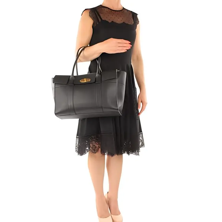 Mulberry Bayswater Leather Clutch Crossbody Handbag Women's Black-4