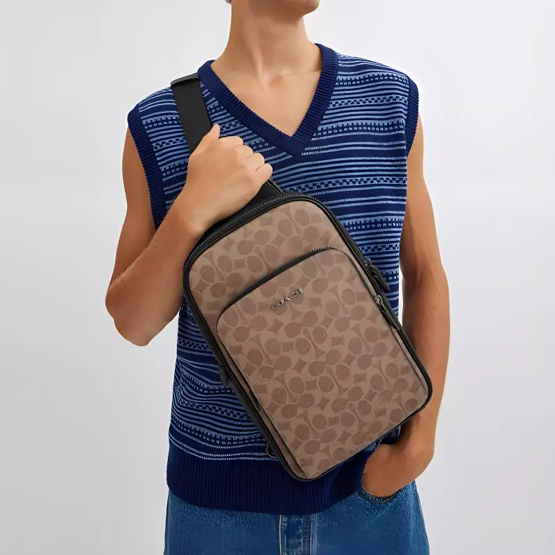 COACH ETHAN Coated Canvas Sling Bag Small Size Men's Tan & Black-4