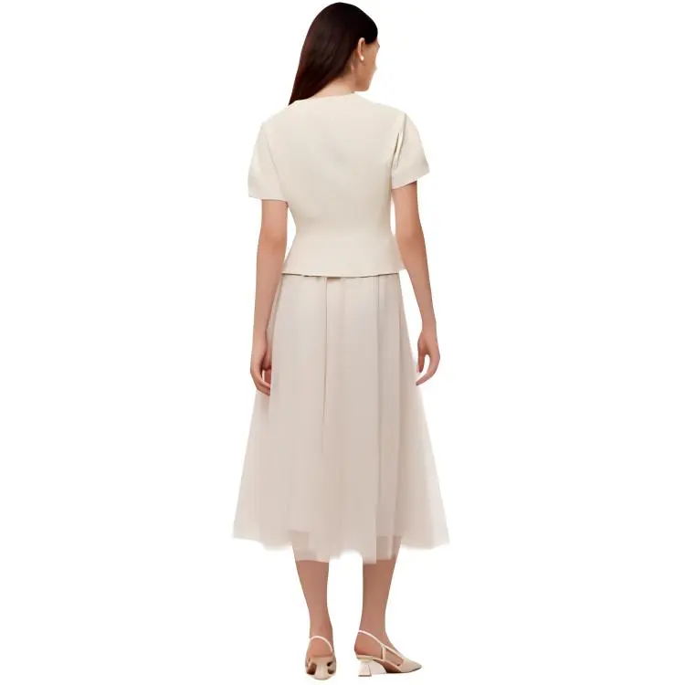 GOELIA Two Piece Skirt Sets Women's Beige-0