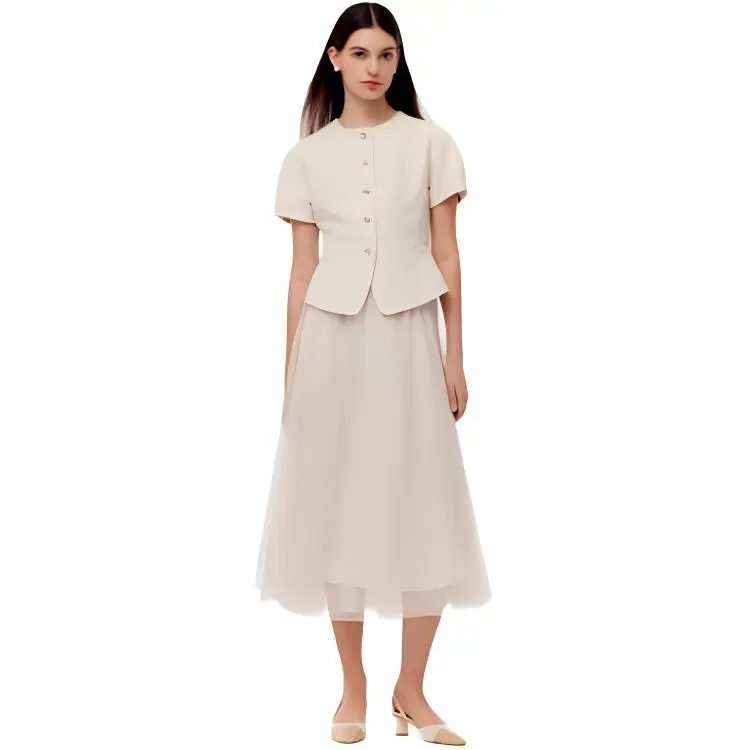 GOELIA Two Piece Skirt Sets Women's Beige-1