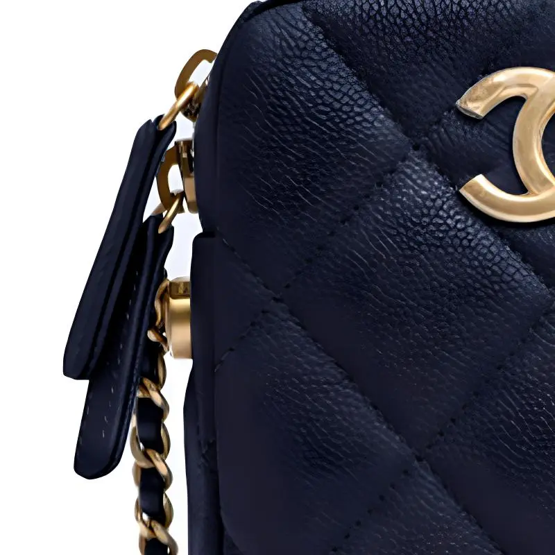 CHANEL 21K Winter Grain Embossed Calfskin Cell Phone Pouch, Box Bag, Shoulder Bag, Crossbody Bag Women's Marine Blue-2