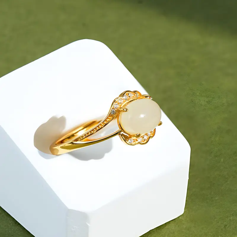 CUIYOUSHIJIA Hetian Jade Rings Pale Greenish White Jade Women's-4