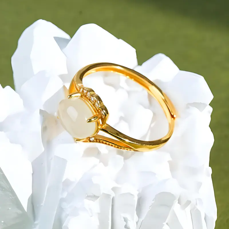 CUIYOUSHIJIA Hetian Jade Rings Pale Greenish White Jade Women's-3