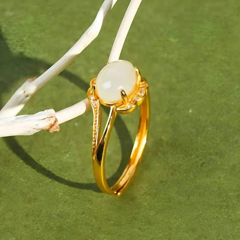 CUIYOUSHIJIA Hetian Jade Rings Pale Greenish White Jade Women's-1
