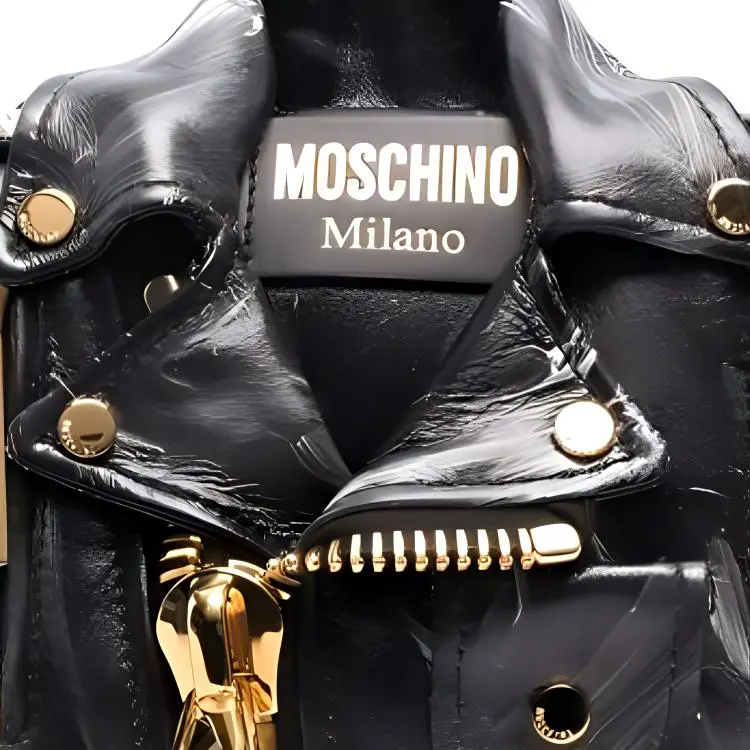 MOSCHINO Sheepskin Biker Bag Small Square Bag Shoulder Bag Crossbody Bag Women's Black-3