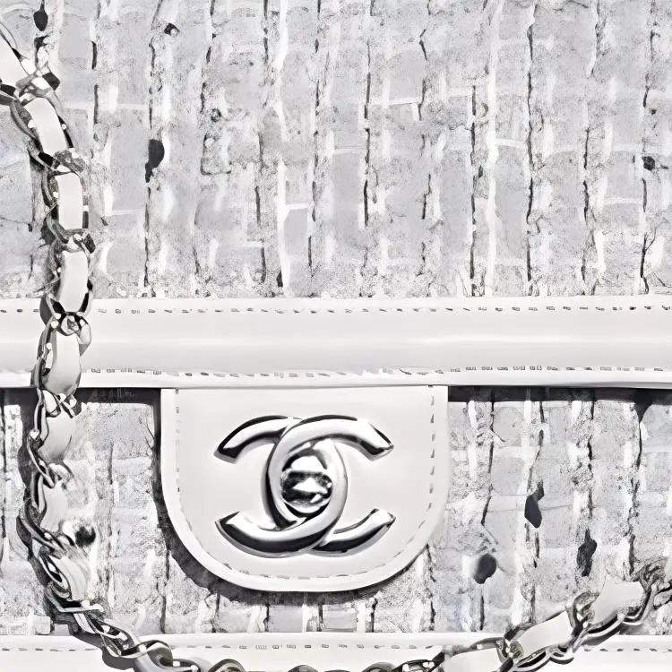 CHANEL Twill Tweed Shoulder Bag, Crossbody Bag Women's White-3