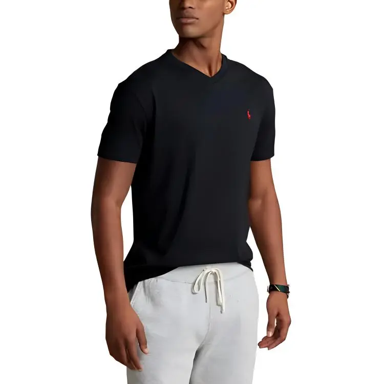 Polo Ralph Lauren Classic Fit Jersey V Neck T Shirt T Shirt Men's Black-1