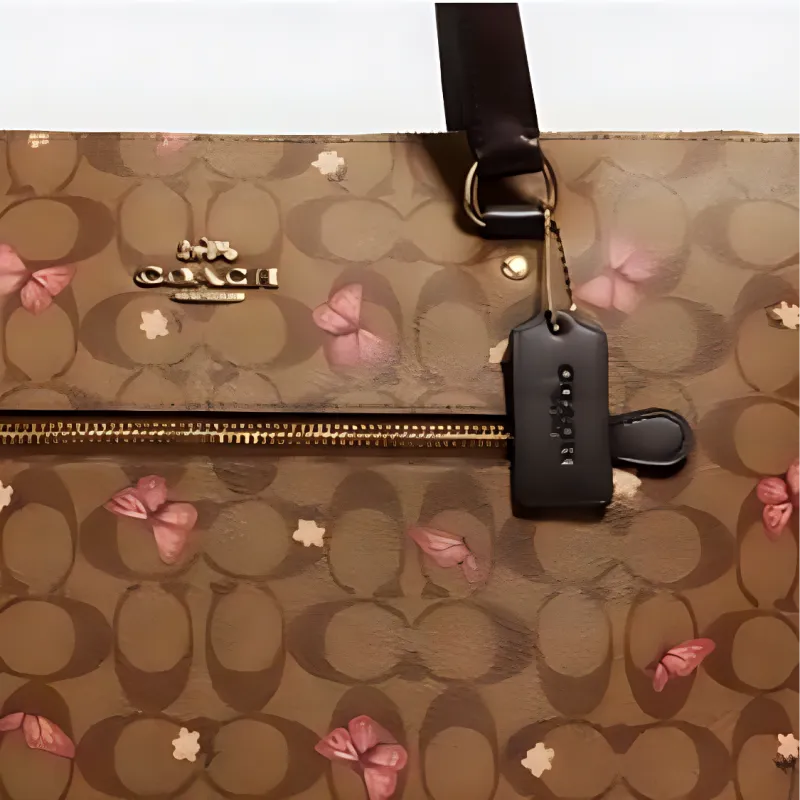 COACH Gallery Monogram Canvas With Leather Tote Bag Shopping Bag Handbag Shoulder Bag Regular Women's Khaki Monogram-2