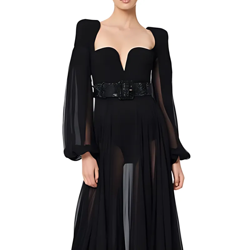 FANSIZHE VERSACE Long-Sleeved Dresses Women's Black-2