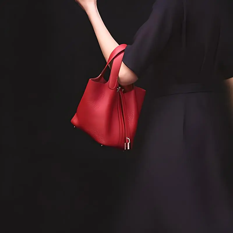 HERMES Picotin Maurice Leather Basket Bag Handbag Bucket Bag 18 Women's R1 Terre Battue Red Clay-4
