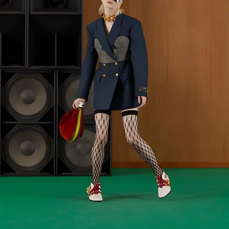 GUCCI Double Breasted Corset Blazer Navy-1
