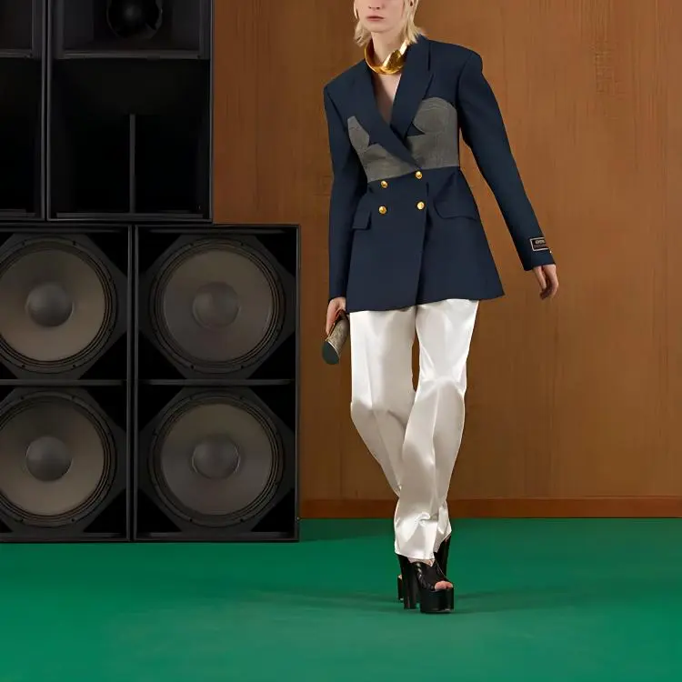 GUCCI Double Breasted Corset Blazer Navy-3