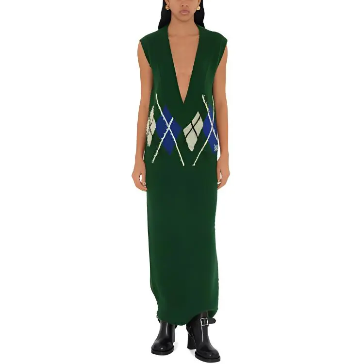 Burberry Argyle Intarsia V Neck Maxi Dress-2