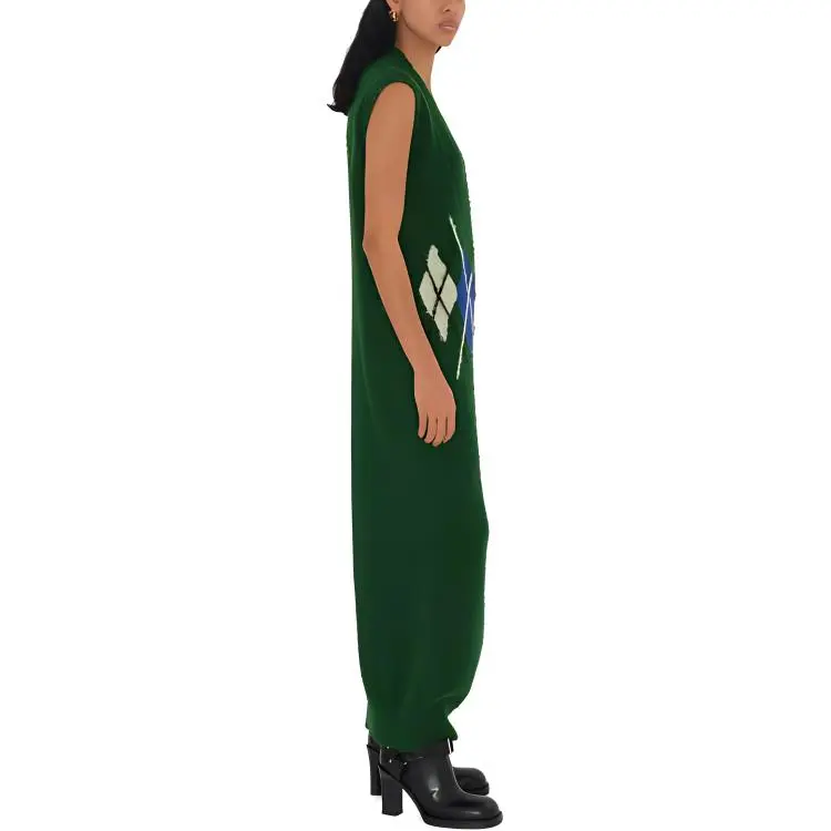 Burberry Argyle Intarsia V Neck Maxi Dress-4