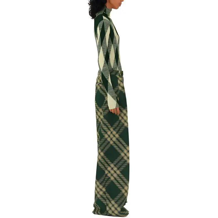 Burberry SS24 Casual Pants Women's Cherry Blossom Grass Green-3