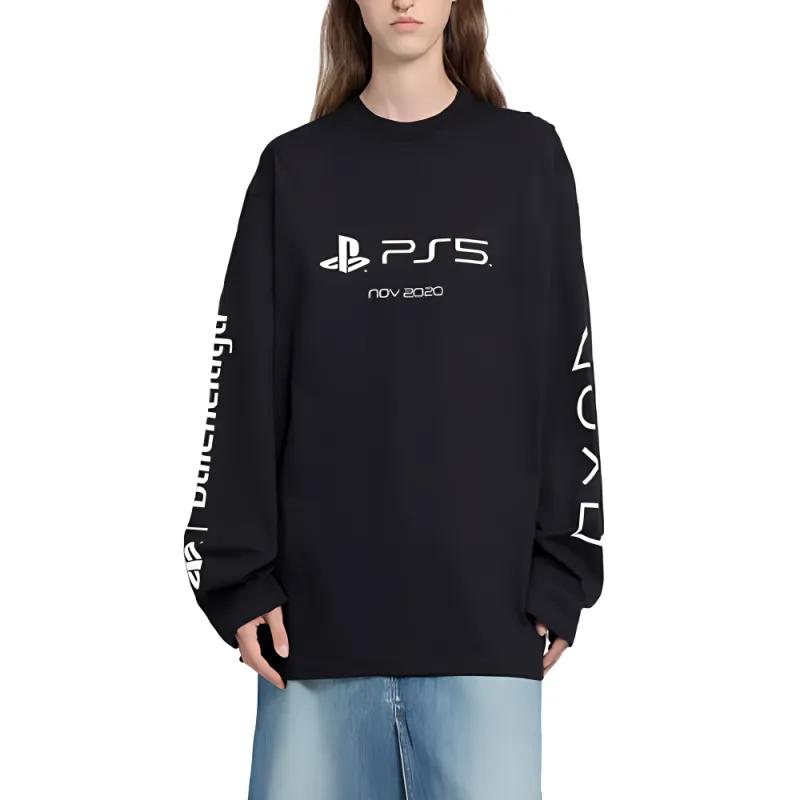 Balenciaga Playstation Boxy Long Sleeve Tee 'Black/White'-2