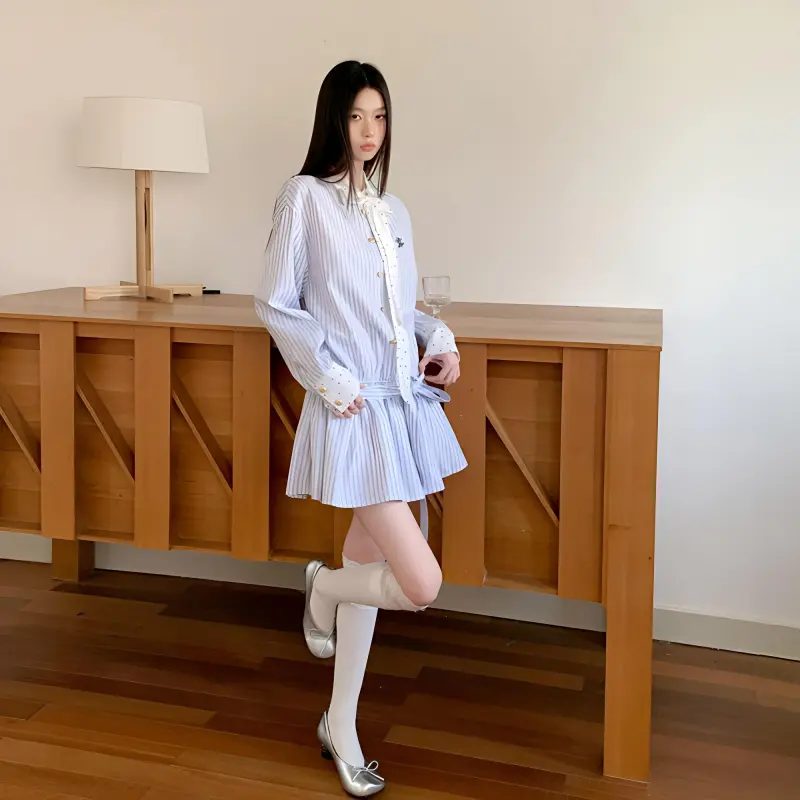 OSQ Long Sleeved Dresses Women's Blue-2