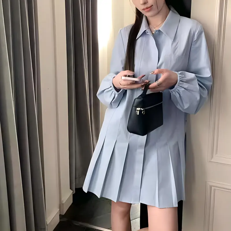 TURN UP Long Sleeved Dresses Women's Sky Blue-2