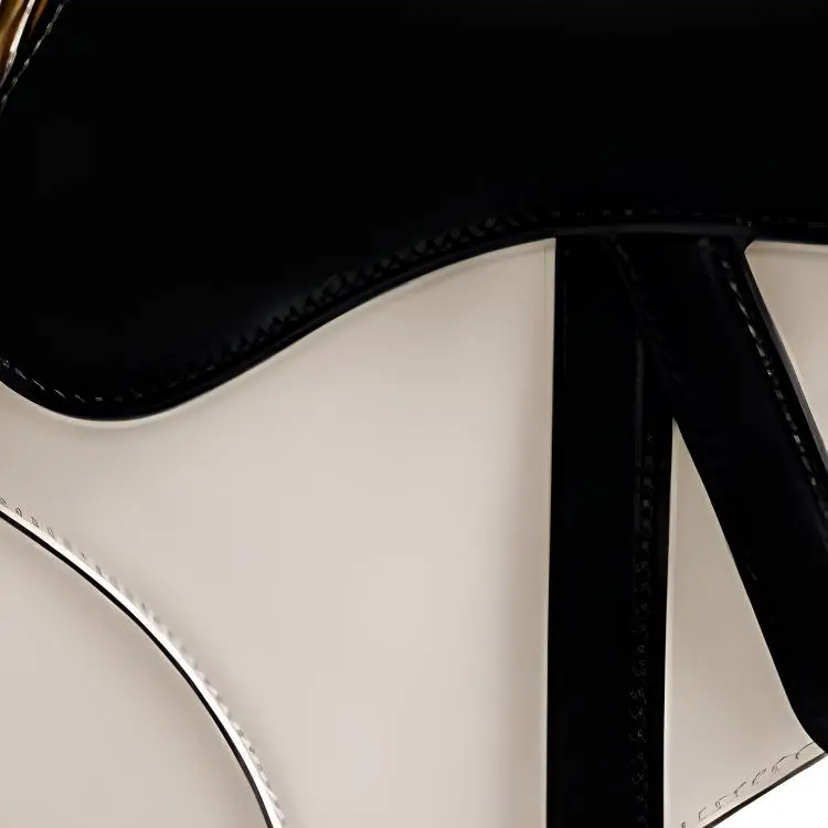DIOR Cow Leather Saddle Bag Handbag Shoulder Bag Crossbody Bag Mini Women's Black White-1