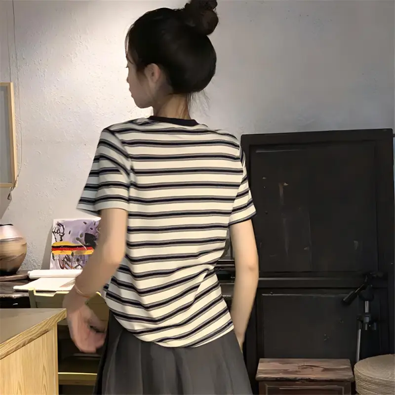 Si Bei'er Set in Sleeve T Shirt Women's Stripes-3