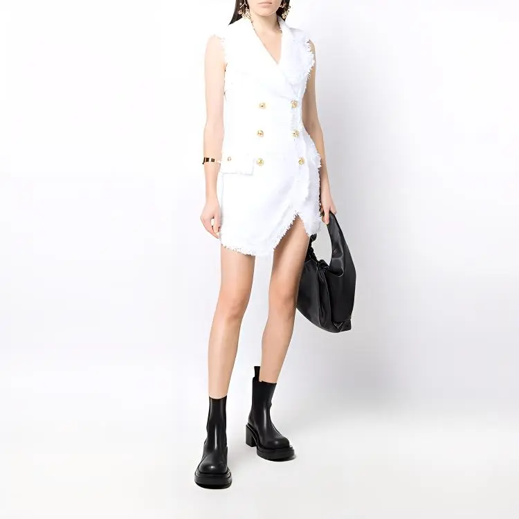 BALMAIN Decorative Button Tweed Dress-1