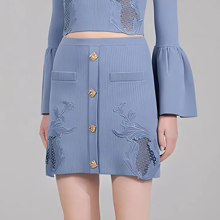 Self portrait FW22 Casual Short Skirts Women's Mist Blue-4