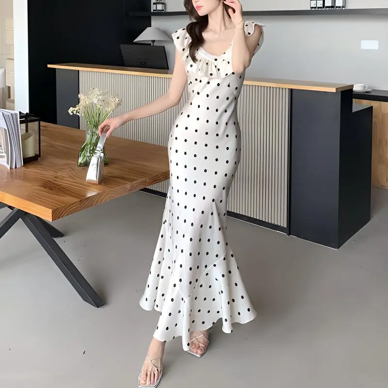 TURN UP Short Sleeved Dress Women's Polka Dot+Bowknot Hair Tie Comes With-2
