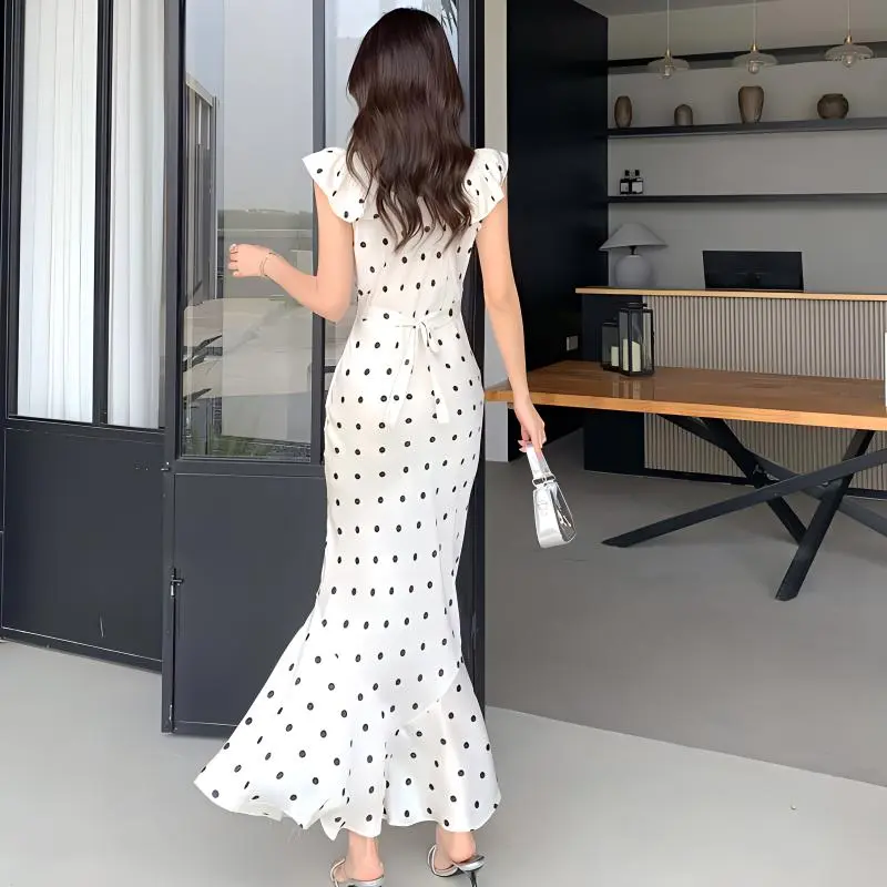 TURN UP Short Sleeved Dress Women's Polka Dot+Bowknot Hair Tie Comes With-3