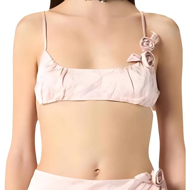 Blumarine Rose appliqué Crinkled satin Top-5